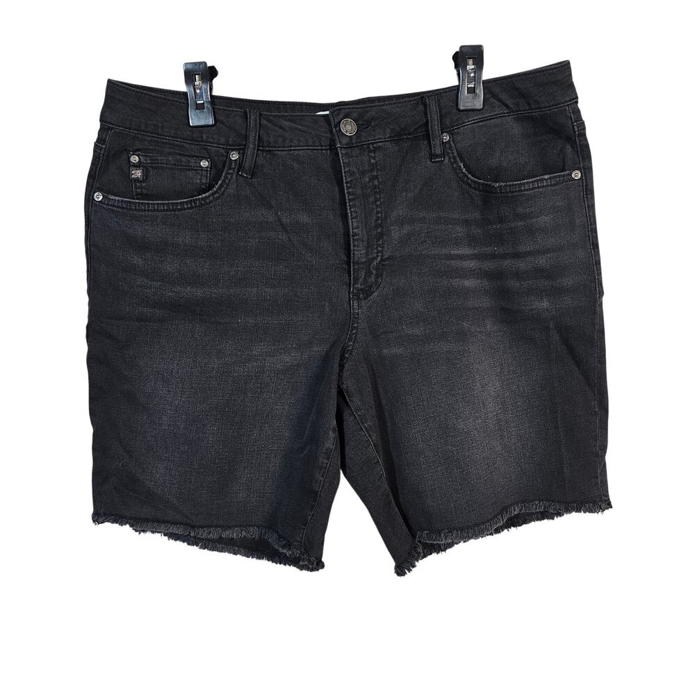 Womens Seven Brand Black Denim Bermuda cut off shorts Sz 16